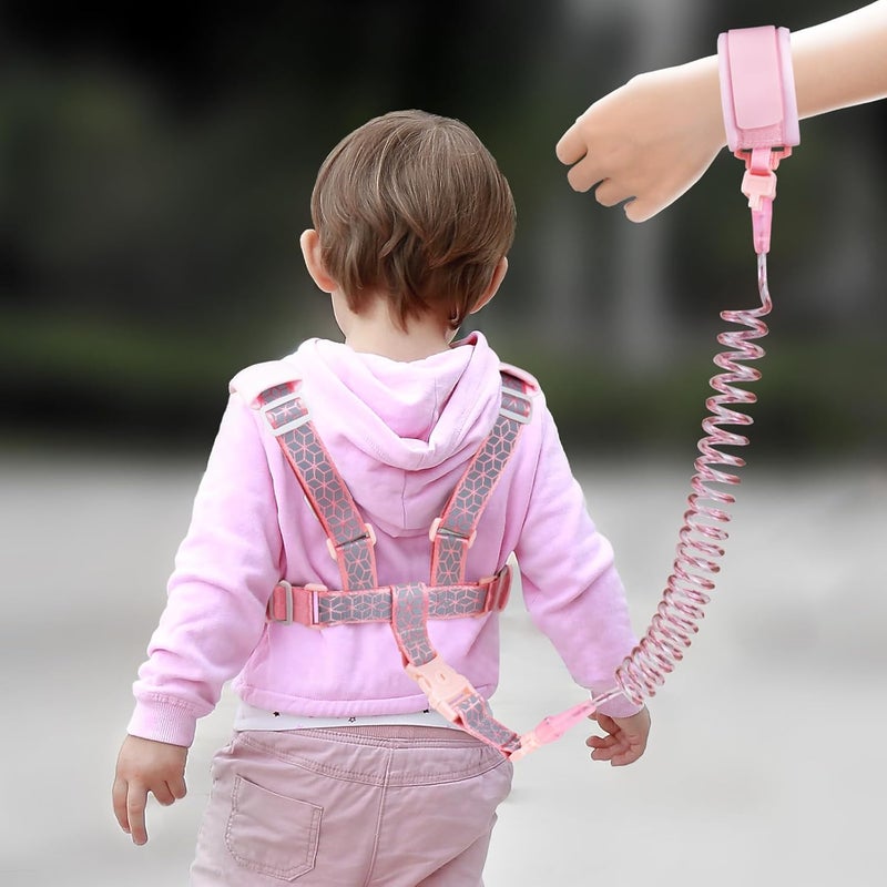 bearcouple Toddler Leash Harness Backpack 4-in-1, Anti Lost Wrist Link & Safety Strap for Kids Boys Girls, Reflective Adjustable Baby Walking Belt for Park Zoo Travel, Child Cute Reins (Pink) - Image 2